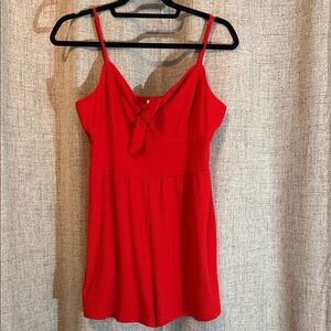Red Sleeveless Tie-Front Romper